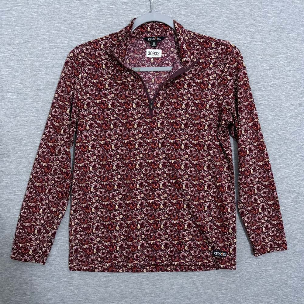 Kerrits Women's Size XL Red Printed Polyester 1/4 Zip Long Sleeve Sun Shirt